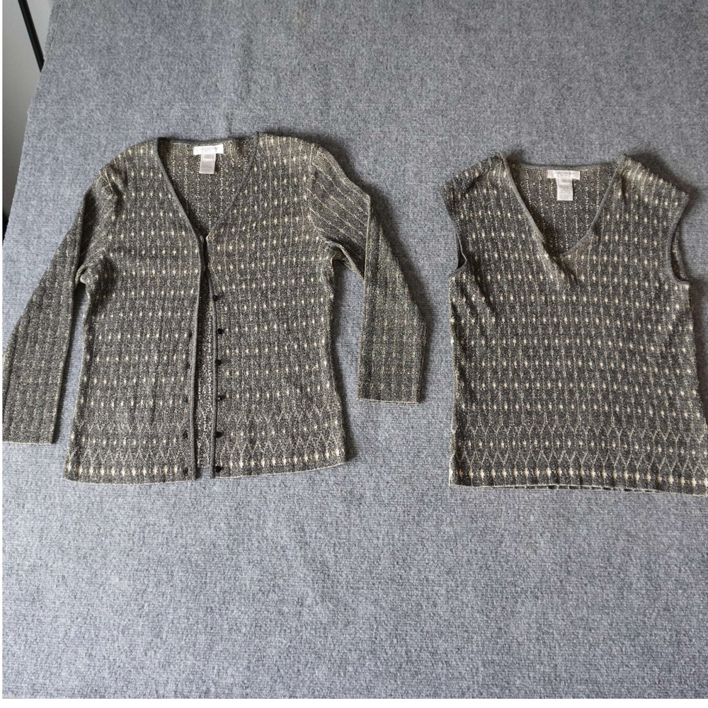 Jones New York Petite Cardigan‎ & Tank Top Set Gray Sleeveless Knit PS